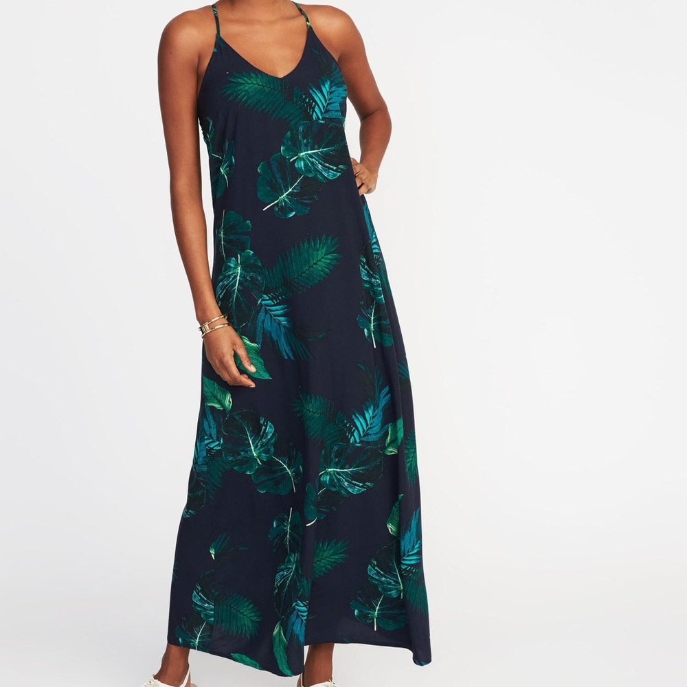 Old Navy Palm Tree Print Maxi Shift Dress MED